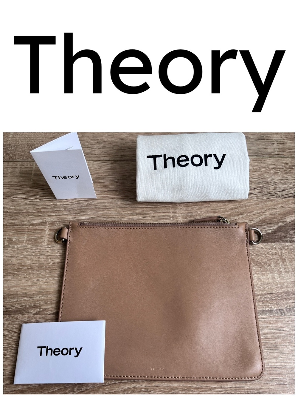 THEORY Taupe Nude Leather Crossbody Bag Purse Clutch Pouch Transformer NEW NWT